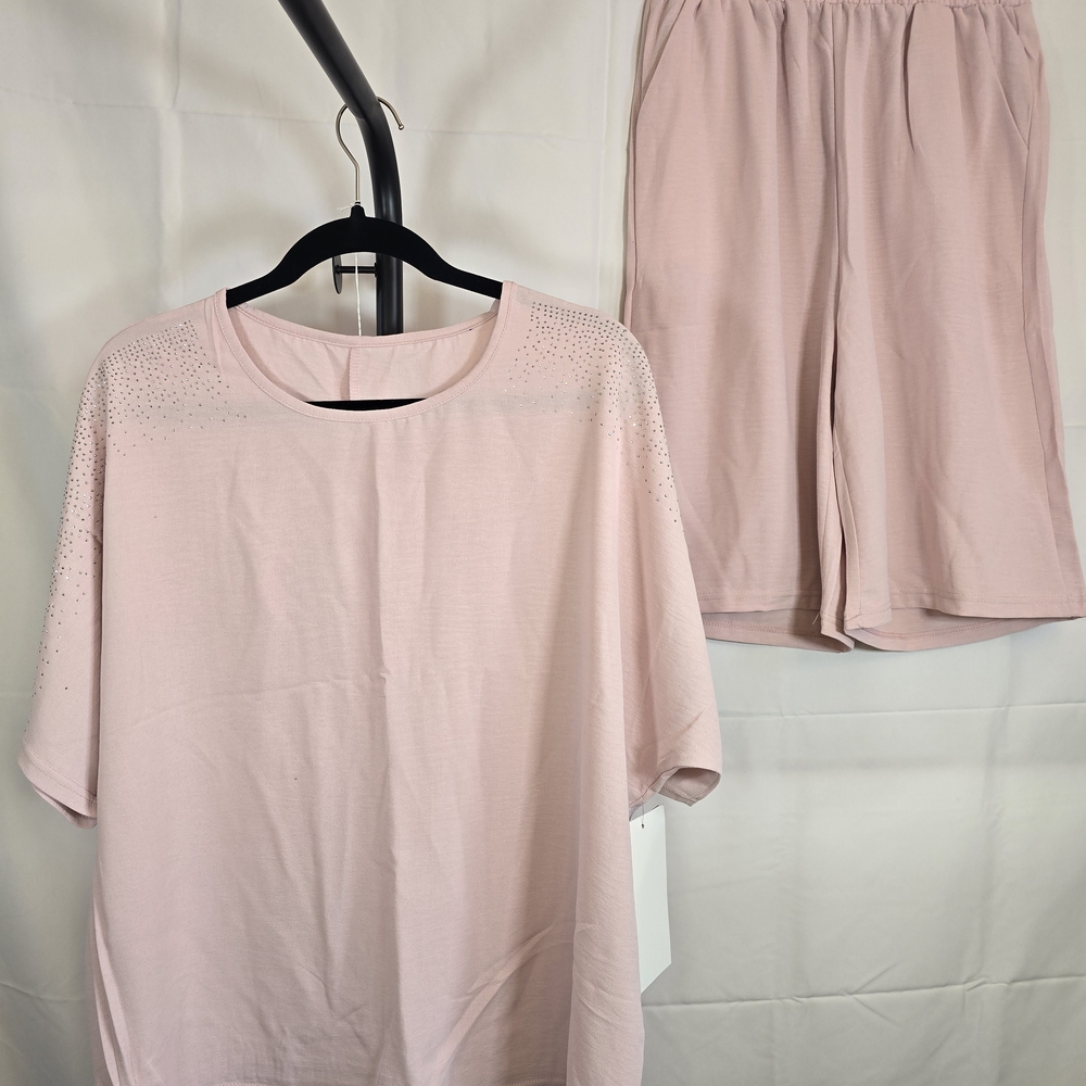 Sparkling Pink Short Sleeve Loungewear Shorts Set